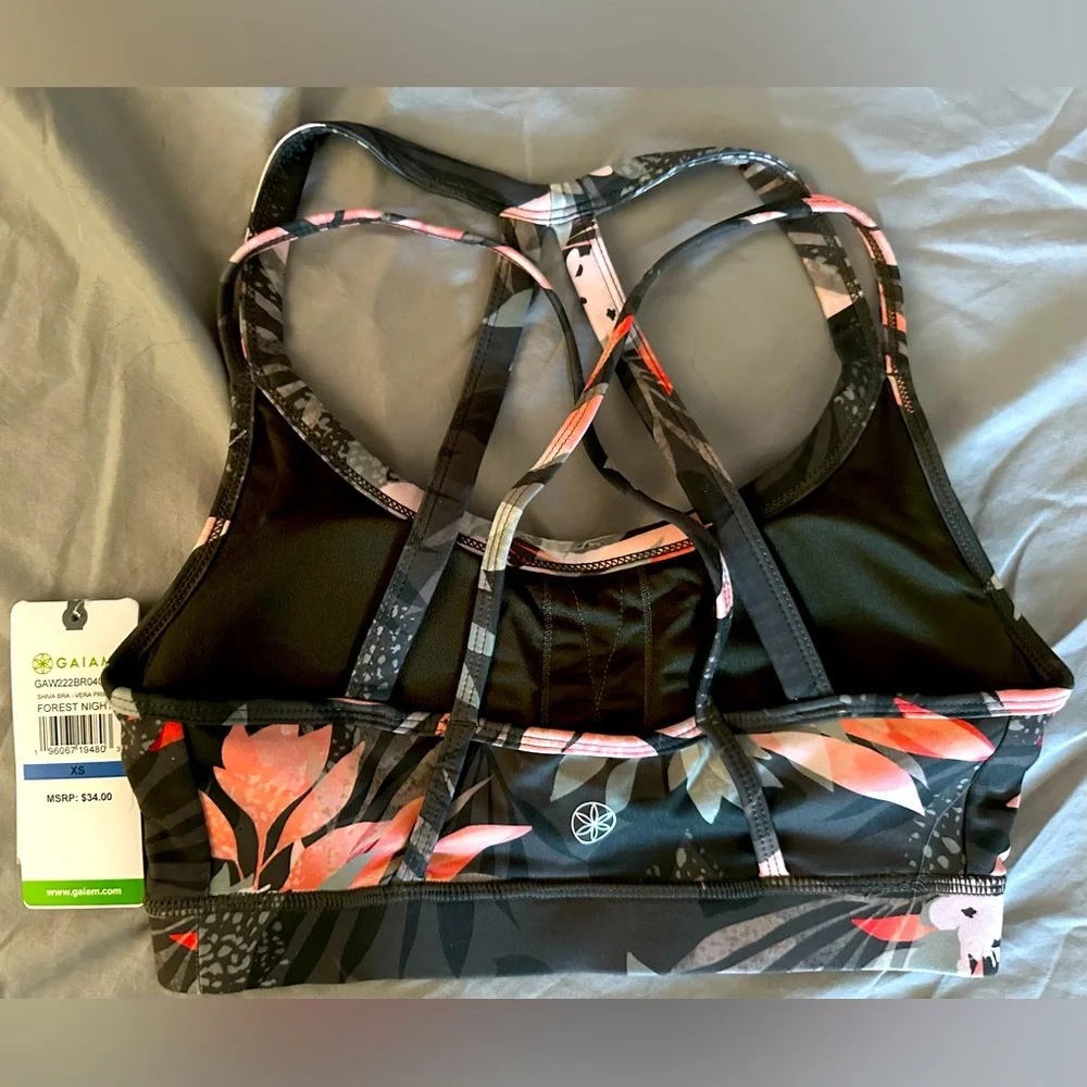 NWT Gaiam XS sports bra in a halter style straps w/ extra racer straps colorful - Picture 3 of 5